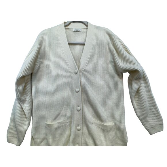 Yarnworks Womens Ribbed Button Front Cardigan Large Cream - Picture 9 of 12